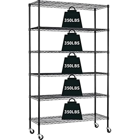 HCY Garage Shelving, 82x48x18 Metal Shelves 6 Tier Wire Shelving Unit Adjustable Heavy Duty Sturdy Steel Shelving with Casters for Pantry Garage Kitchen (Black) Cover
