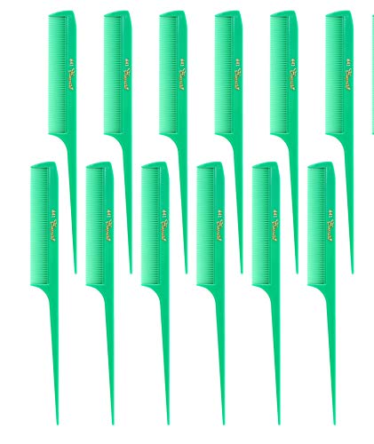 Krest Cleopatra 8-1/2 inch Rattail Combs Extra Fine Tooth. Rat Tail Comb Model #441 Color Green. 1 Dozen.