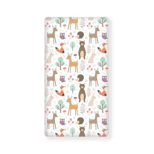 Image of Forest Cute Animals Fitted Crib Sheet Nature Woodland Friends Standard Crib Mattress Fitted Sheet Multicolor Baby Toddler Bed Mattress Sheets for Boys Girls 28 inchx52 inch