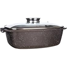Banquet Premium Aluminum Cast Roasting Pan with A Glass Thermal Lid and Aroma Knob, Aluminium, Dark Brown Granite, 23 x 40.5 x 13 cm
