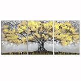 RyounoArt Yellow Tree Canvas Wall Art Gray and Yellow Painting Prints Tree of Life Picture Wall Decor Framed 12x16In Each