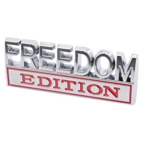 Image of 1pc 3D Raised Letter Freedom Edition Emblem Car Decals - Metal Sticker for Cars, Trucks, Motorcycles, SUV - Door Tailgate Bumper Badge Decal Vehicles Decoration (Silver and red)