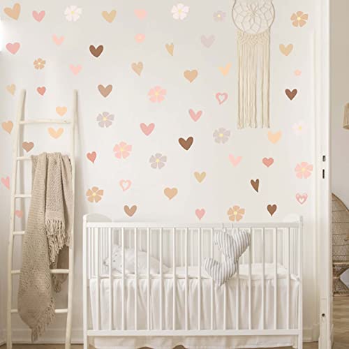 Hataru Colorful Flowers Wall Decals,Pastel Hearts Wall Art Stickers Bedroom Decor Peel And Stick,Pink Floral Wall Decal Girls Decor,Multicolor Daisy Wall Decal For Kids Room Nursery Living Room Decor #TOP2