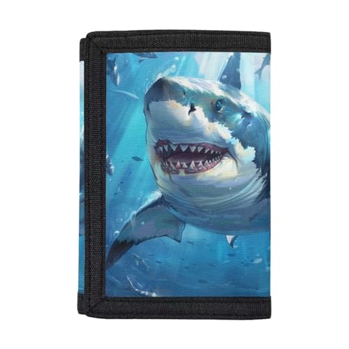 Noteligou Shark Kids Wallet for Boys Wallets with Coin Pocket Id Window CuteTrifold Card Holder Wallet Organizer Multi-Compartment Wallet to Store Your Cards Small Tri-folded Wallet