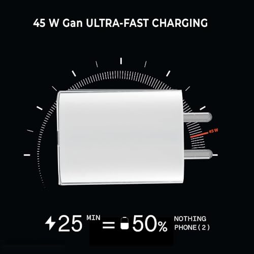 Image of 45W Super Fast Charger Adapter Campatible for 1 /Nothing 2A /2a Plus /2 /Buds, CMF 33w Power Charger Adapter for Mobile, 45 W Type C Charging Adaptor, White