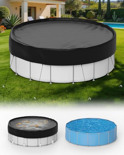21 ft Round Pool Covers for Above Ground Pools Thicker Solar Pool Cover Protector - Heavy Duty Tear Resistant Fabric with Ropes and Ground Nails Waterproof Dustproof Windproof (Black)