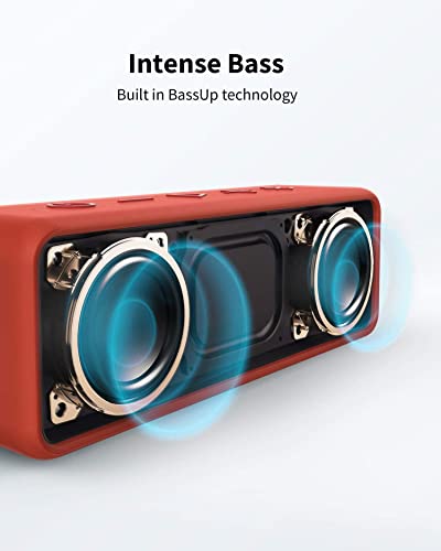 Image of Anker SoundCore 2 Portable Bluetooth Speaker with Better Bass, 24-Hour Playtime, 66ft Bluetooth Range, IPX5 Water Resistance & Built-in Mic, Dual-Driver Wireless Speaker (Red)