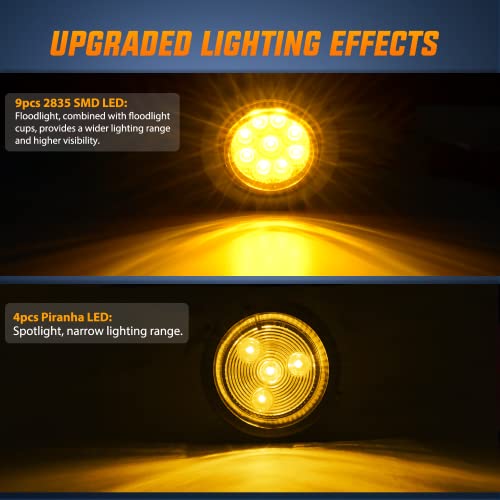 Image of Nilight 2 inch Round Marker Light 2PCS Amber 9LED Clearance Lights Flush Mount | With Plug Grommet Pigtail Hardwired For 12V Truck Trailer Tractor Buses Vans Boat Mechanical Safety Lighting