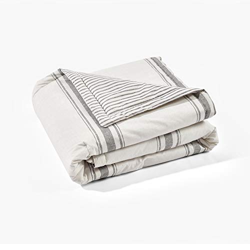 Image of Lush Decor Farmhouse Stripe Reversible Throw, Single, 50 inch W x 60 inch L, Gray - Throw Blanket For Bed - Soft Blanket - Couch Throw - Rustic Farmhouse Decor