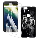 OAGELIM 2er Pack Bildschirm Schutzfolie + Hülle Kompatibel mit Huawei Nexus 6P (5.7 Zoll) Künstlerisch Bedruckte Hülle & Gehärtetes Glas Kratzfest (Tiger)