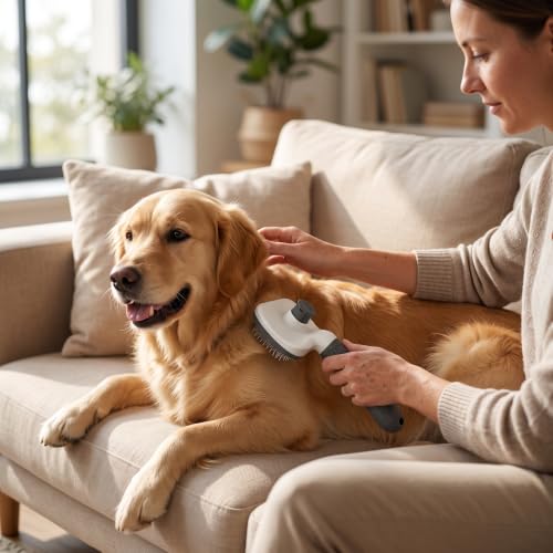 Miniatura 6 de Doubblen Cepillo Mascotas Quitapelo Premium Cepillo Para Gatos Y Perro Pelo Corto Autolimpiable Con Mango Ergonómico Y Púas De Acero Inoxidable