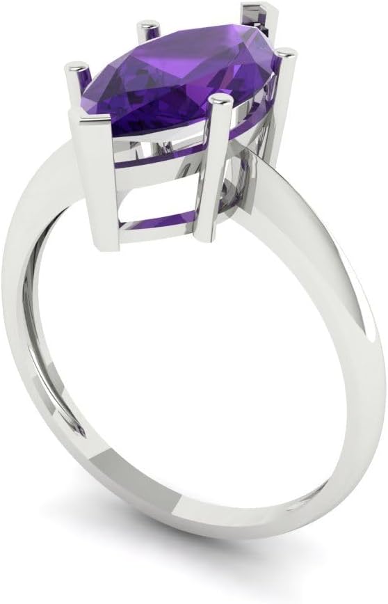 Clara Pucci 14K Solid Gold Ring for Women - 2.5 cttw Marquise Cut Natural Amethyst White Gold Solitaire Anniversary Bridal Ring