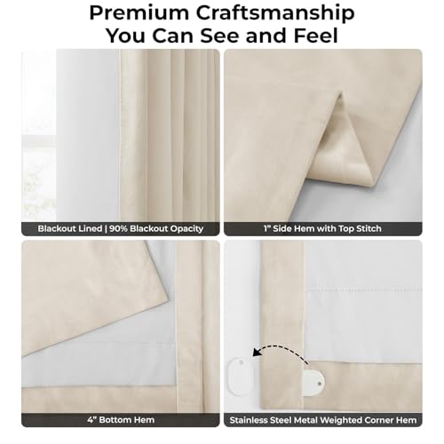 Image of HPD Half Price Drapes Velvet Blackout Curtains /Drapes - 96 Inches Long 1 Panel Blackout Curtain Signature Pleated for Living Room & Bedroom - 25W X 96L, Ecru