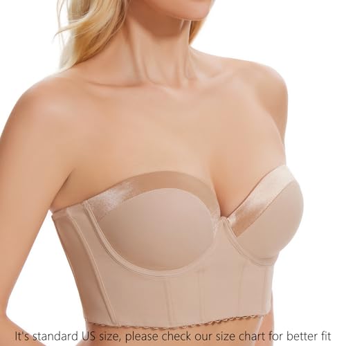 Image of SEA BBOT Women Anti-Slip Strapless Bra Longline Padded Push Up Bra