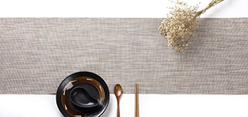HYSENM Tischläufer Beige Creme abwaschbar 190 x 30cm schneidbar Tischband modern schmal Tischdeko für Esstisch Geburtstag Hochzeit Cover