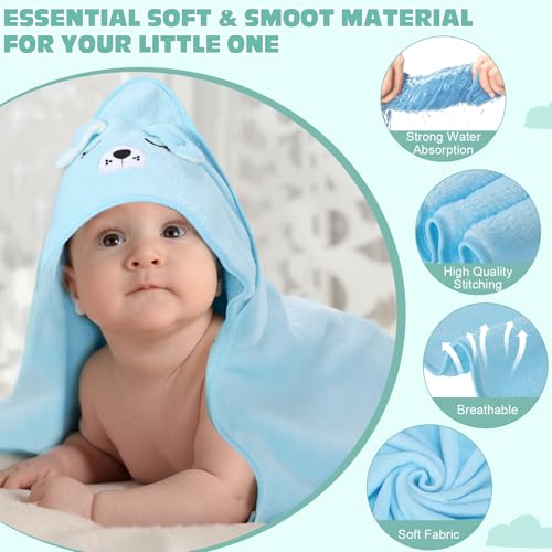 Image of SmoothNovelty 6 Pack Baby Hooded Towels Infants and Toddlers Coral Fleece Baby Bath Towels 31.5 x 31.5 Inch Absorbent Cute Soft Newborn Bath Essentials Gifts for Boys & Girls(Multicolor,Cute)