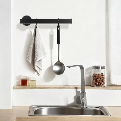 Image of NearMoon Square Hand Towel Holder /Towel Ring, Premium SUS304 Stainless Steel Hand Towel Bar Rustproof Wall Mounted Towel Rack for Bathroom /Kitchen, Contemporary Style Bath Accessory (Matte Black)