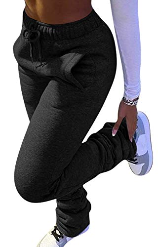 HuiSiFang Women Stacked Pants Fleece Sweatpants Thicked Warm Jogging Casual Ruched Workout Active Jogger Pants
