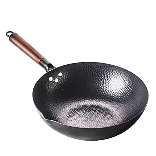 Wok tradicional de acero carbono con mango de madera miniatura 1