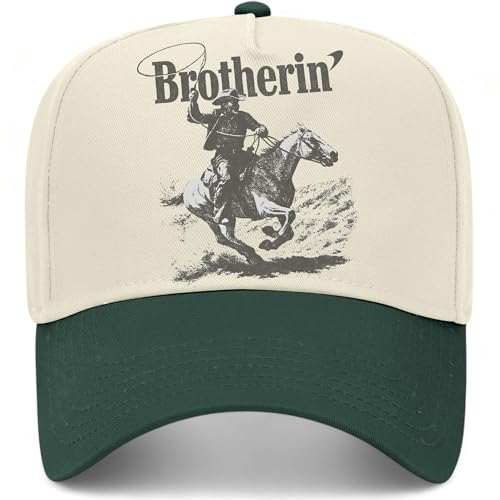 Brotherin' Out West Hat | Premium Vintage Trucker Hat with Adjustable Snapback for Men and Women (US, Alpha, One Size, Green/Natural)