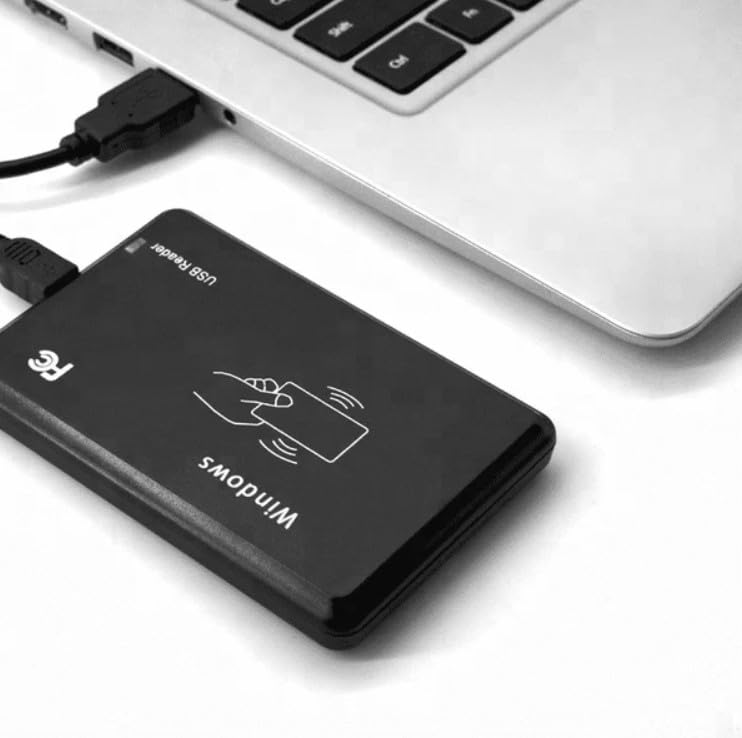 Robocraze USB RFID reader connected to a laptop