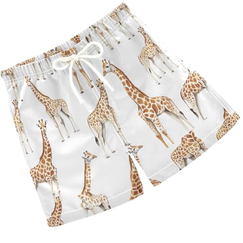 Pigsaly Boys' Swim Board Shorts Watercolor Giraffes Boy's Swim Trunks Kids Swimwear XS Multicolor