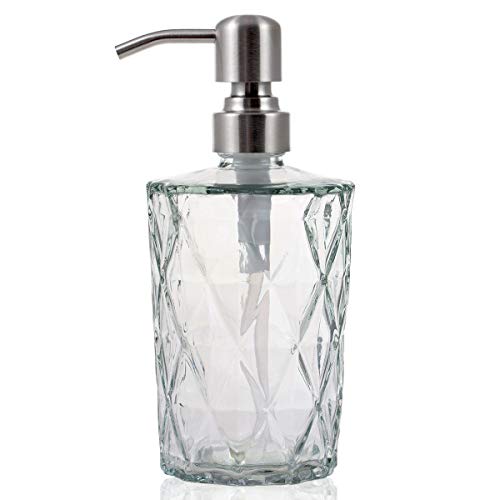 Bonris Diamond Design Soap Dispense with 304 Rust Proof Stainless Steel Pump Glass Soap Dispenser Kitchen Soap Dispenser Bathroom