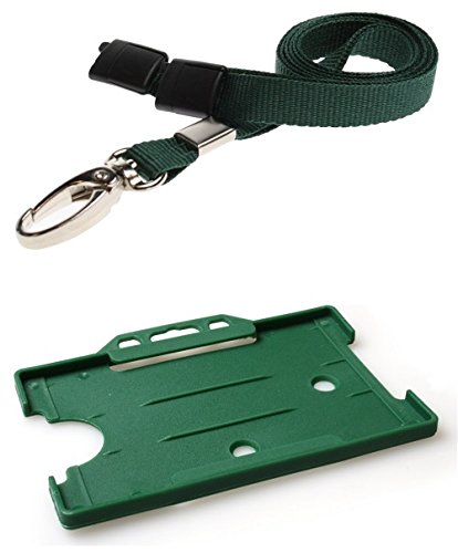 Identity-Plus: Green Lobster Clip Safety Breakaway Lanyard with Green Landscape ID Card Holder (100)