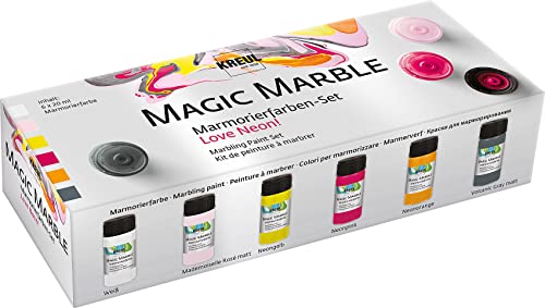KREUL 73614 - Peinture marbrée Magic Marble, Love Neon Set, 6 x 20 ml peinture pour marbrer par trempage le bois, le verre, le plastique, le papier et le polystyrène