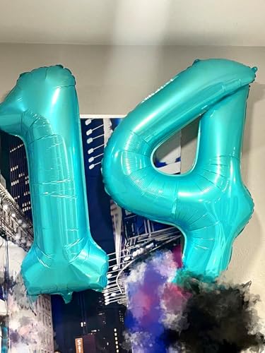 Image of Number Balloons Teal Blue 1 Balloon 40 inch for 1st Birthday Decoration | Saturated Color, Large 40 in, With Inflation Straw & Hanging Hole, Great for Men's Party, Back-To-School Season, Pool Party