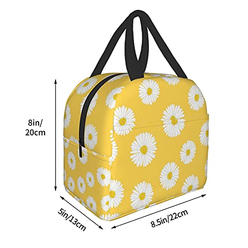 Insulated Lunch Bag For Women, Cooler Tote Reusable Lunch Box Container For Work Office Travel Picnic White Aster Daisy Yellow #TOP4