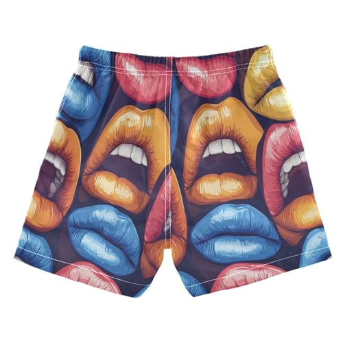 Swim Trunks Boys 8-10 Colorful Lips Art Pattern Swim Shorts with Liner Bathing Suit Swimsuit Teen Boy Swim Trunks,L2