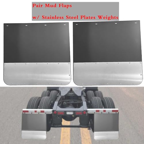 Image of BST BSSP Pair Universal Mud Flaps w /Stainless Steel Plates for Semi-Truck Trailer Truck, 24x24 Splash Guard with Heavy Duty Mud Flap Weights Bottom Chrome for Peterbilt Kenworth Volvo (24in x 24in)