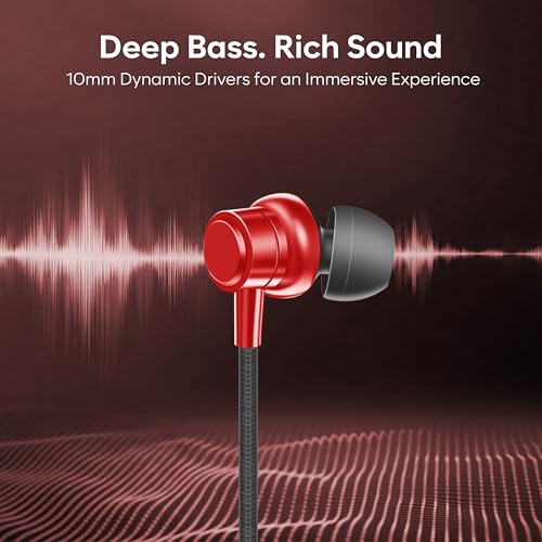 Image of Bluetooth Neckband Earphones, Bluetooth V5.4, 25+ Hours Playtime, C-Type Fast Charging Port, Multi-Function Integrated Controls, Red