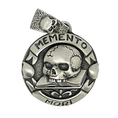 Skull Over Book Sterling Silver 925 Men's Woman's Pendant Masonic Memento Mori Biker Handcrafted, With Or Without Chain Necklace #TOP1
