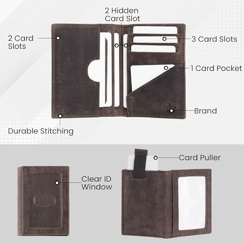Image of Genuine Leather RFID Blocking Card Holder Wallet for Men - Slim Minimalist Front Pocket Wallet with Card Puller & ID Window - Holds 10 Cards