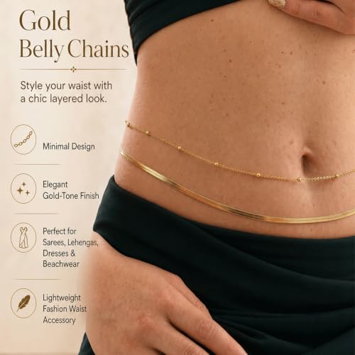 Image of VAMA FASHIONS 18K Gold Plated Belly Chain Anti Tarnish Adjustable Waist Hip Belt Beads Herringbone Saree Kamarbandh Beach Body Chain Combo Jewelry for Women & Girls