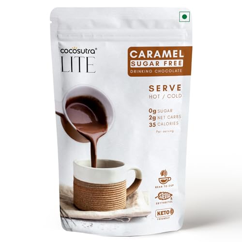 Image of COCOSUTRA SUGAR FREE Drinking Chocolate Mix - Caramel | Zero Sugar, Low Carb, Low Calorie | Stevia & Erythritol based | Keto Friendly Hot Chocolate | Vegan | Enjoy hot or cold | 200g | Zero Sugar, Low Carb, Low Calorie, Stevia & Erythritol Based, Keto Friendly