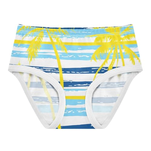 Aesthetic Girls Underwear Toddlers 2t Cotton Cute Panties Girl Yellow Palm Trees Blue White Striped Briefs Kids Undies