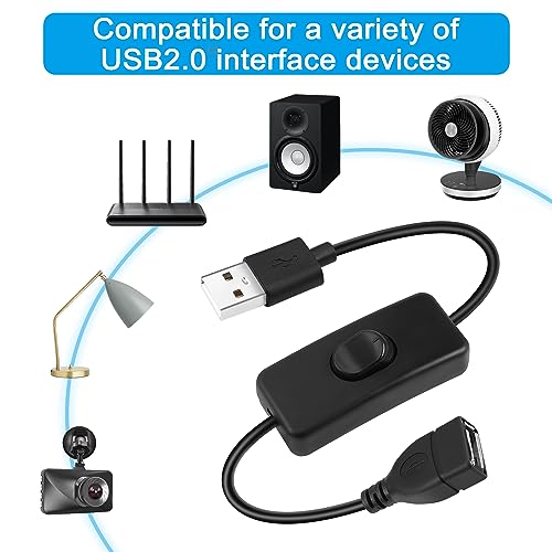HATMINI 4 szt. 5V męski na żeński przedłużacz USB z przełącznikiem pasuje do wentylatora USB 5 V, pasek LED, lampa biurkowa, taśma LED do rejestratora jazdy