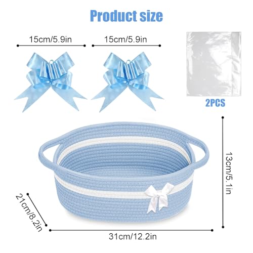 Lotvic Gift Basket, Hamper Kit, Empty Hamper Basket with Cellophane Bags and Pull Bows, Rope Gift Baskets with Handles, Woven Gift Baskets for Baby Shower, Wedding, Birthday, Housewarming (Blue) - Image 3