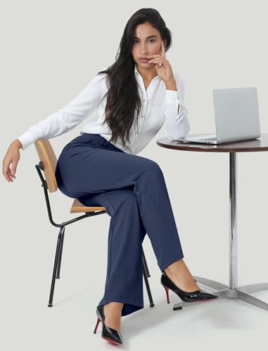 Image of Wide Leg Work Pants for Woman Stretchy Office Slack Dress Pants Business Trousers with Pockets