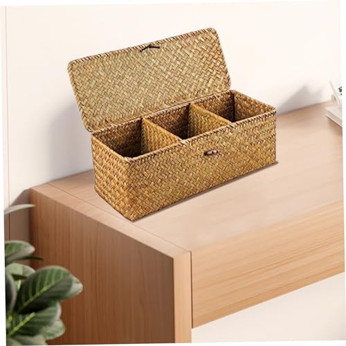 Cesta de junco marino con tapa de 33x13x10 cm rectangular de 3 secciones 8