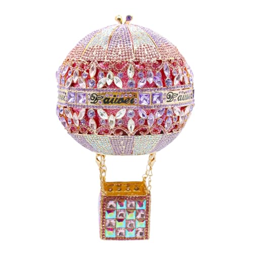 GBWYI Cute Hot Air Balloon Rhinestone Clutch Purses for Women Glitter Crystal Handbag Unique Evening Bags for Party Prom Pink