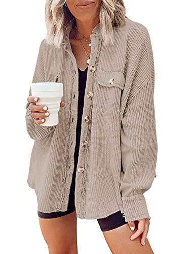 Nirovien Womens Waffle Knit Shacket Oversized Button Down Shirt Jacket Lightweight Spring Outfits Clothes2