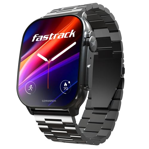 Fastrack Astor FS2 Pro 1.96' Super AMOLED Smart Watch, Metal Body with 1000 Nits Brightness, SpO2, BP & Sleep Monitor, BT Calling, 100+ Sports Modes – Smartwatch for Men & Women (Gun Grey)