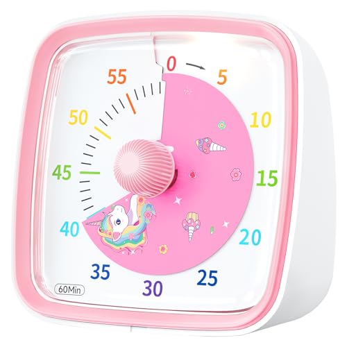 Image of Yunbaoit Visual Timer with Night Light, 60-Minute Unicorn Countdown Timer for Kids and Adults, Time Management Tool for Home, School, Kitchen, or Office (Pink)