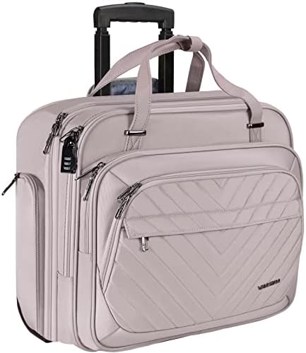 VANKEAN Rolling Laptop Bag Women with Wheels, 15.6 Inch Rolling Briefcase for Women, Water Repellent Overnight Rolling Computer Bag with RFID Pockets for Travel Business Work School, Light Dusty Pink