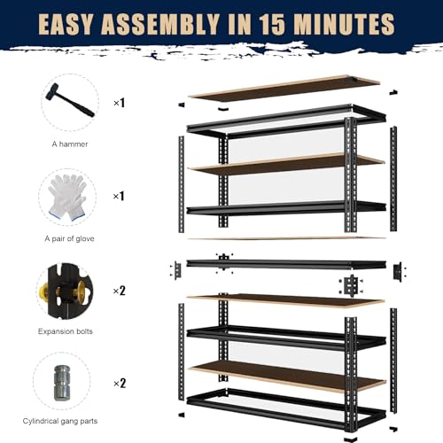 ZEUKMXOO 5 Tier Metal Shelving Unit, Storage Shelf Rack 2400 lbs, 28''×12''×60'' Adjustable Shelving, Metal Shelves for Garage, Garage Organizer Shelves thumbnail 7