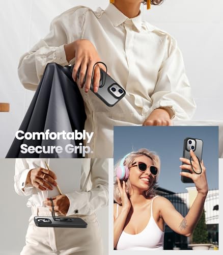 Image of Shields Up for iPhone 15 Case with Stand, Phone Case Clear with Double Ring Holder [Adjustable & Foldable] Shockproof Protective Matte Cover for iPhone 15 6.1 inch - Frosted Black